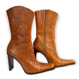 Steve Madden Brisa Leather Cowboy Boots Womens 6.5 Brown Western Coastal Cowgirl